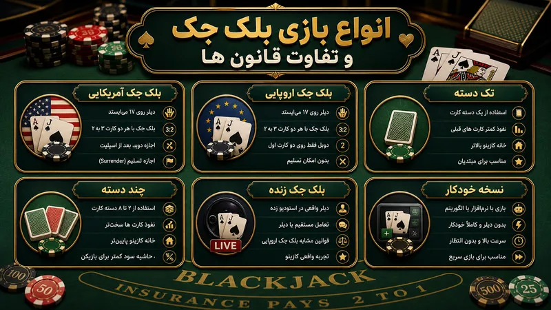 انواع بازی بلک جک و تفاوت قانون ها